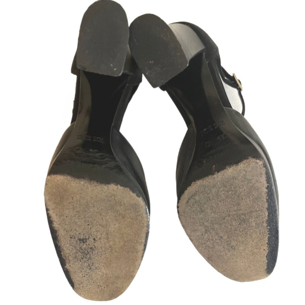 Celine Blk Leather/Suede Mary Jane’s Round Toe Chunky Heels Gold Buckle Size 37 - Picture 12 of 13
